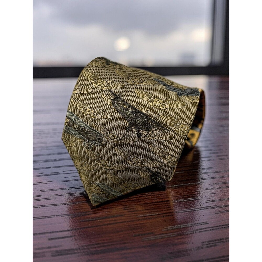 Robert Talbott Best of Class Nordstrom Silk Tie Airplane Aviation Gold‎ Gray 57”